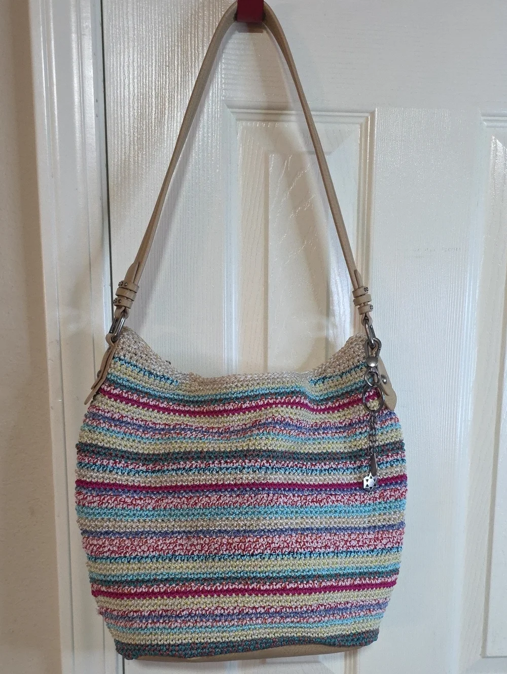 The Sak Multicolor Striped Woven Hobo with Cream Strap